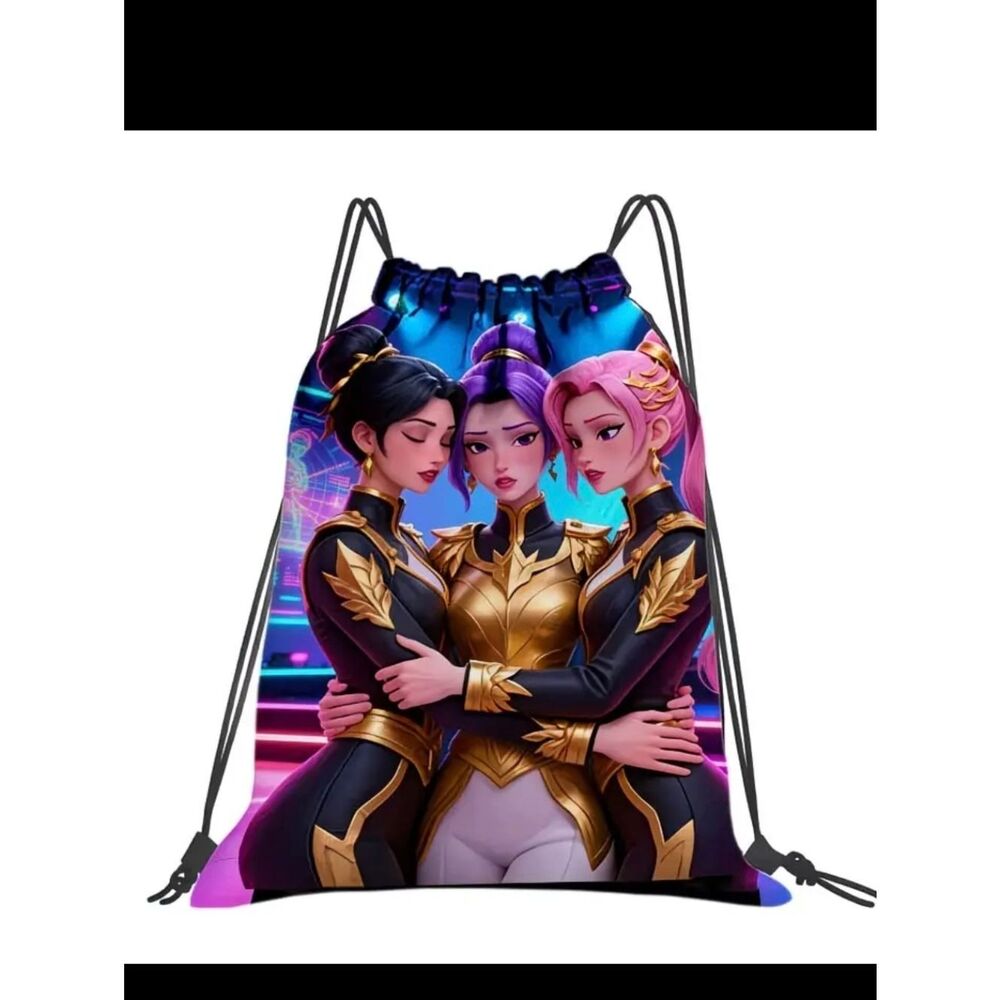 K-Pop Demon Hunters Black Graphic String Backpack Bag